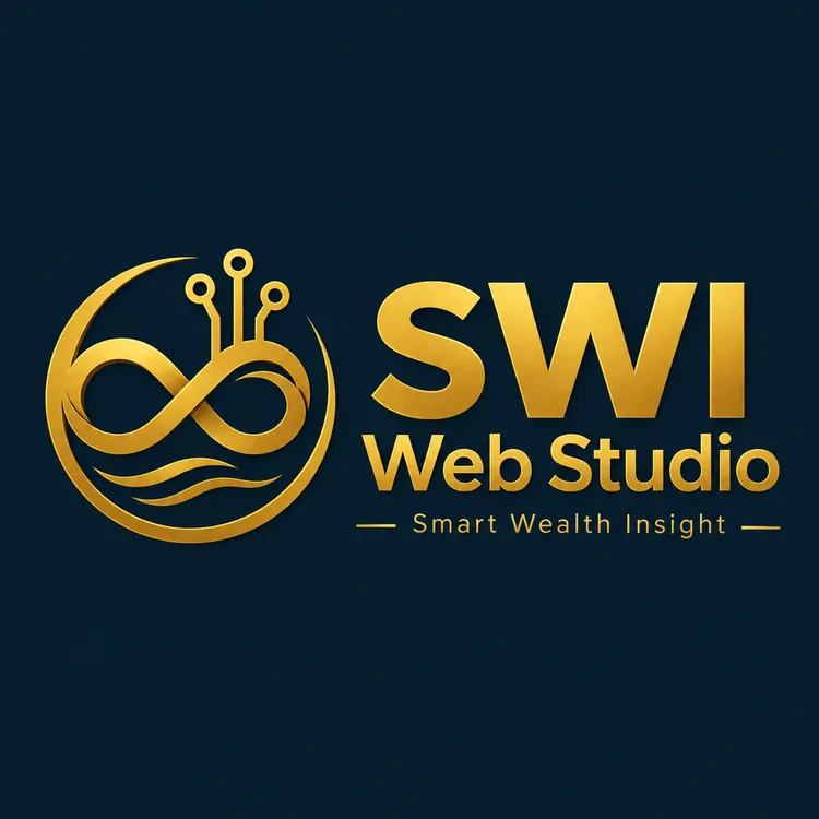 SWI Web Studio โลโก้สีทองบนพื้น navy blue